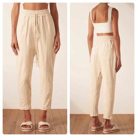 Shona Joy Pants Holly Drop Crotch Corduroy High Waist Straight Leg Cream White 2 - Picture 5 of 9